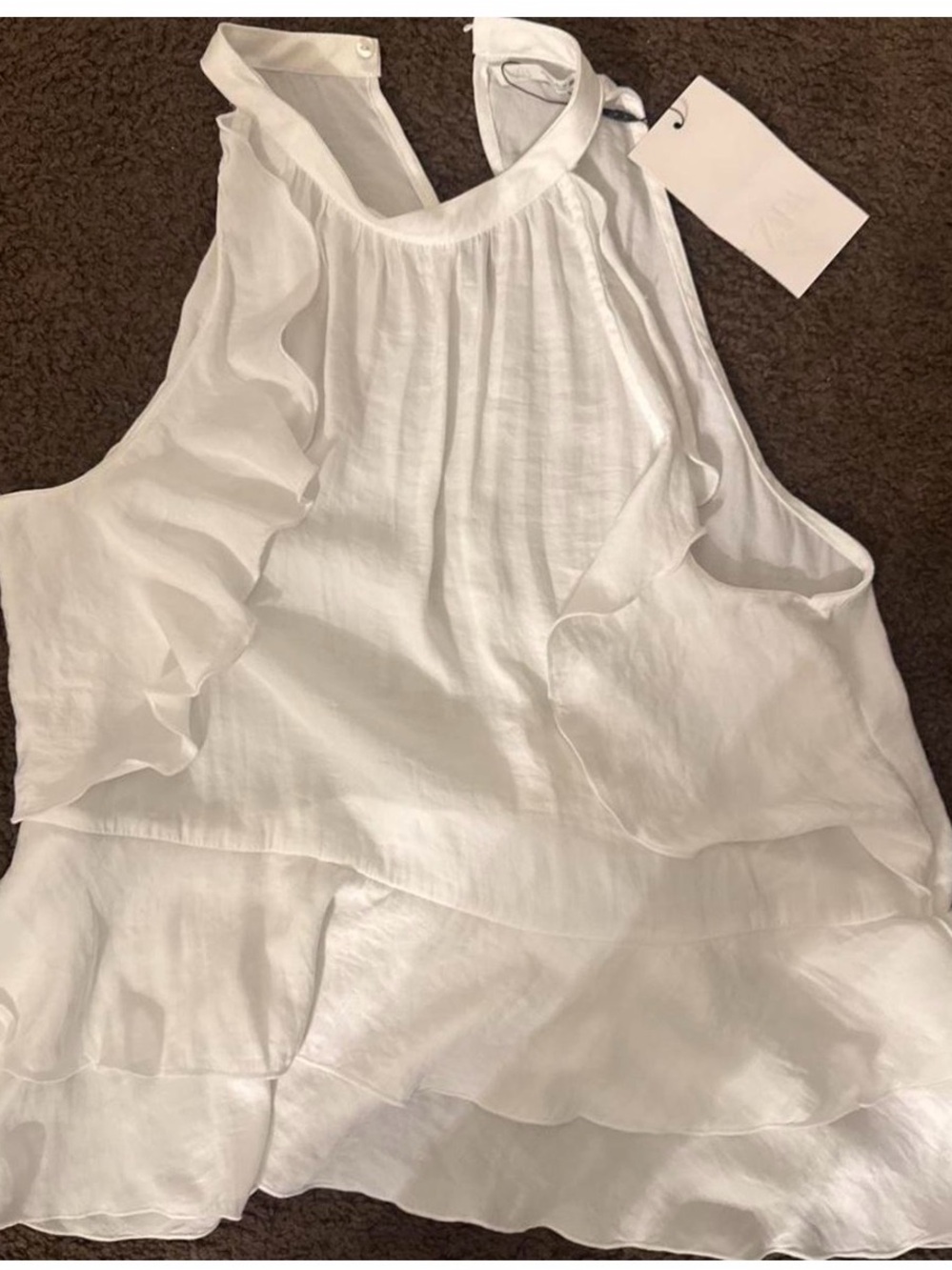 Zara White Ruffled Halter Tank Top
